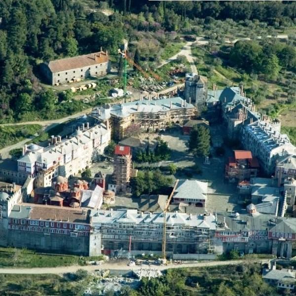 Aerial view of the Holy and Great Monastery of Vatopedi on Mount Athos