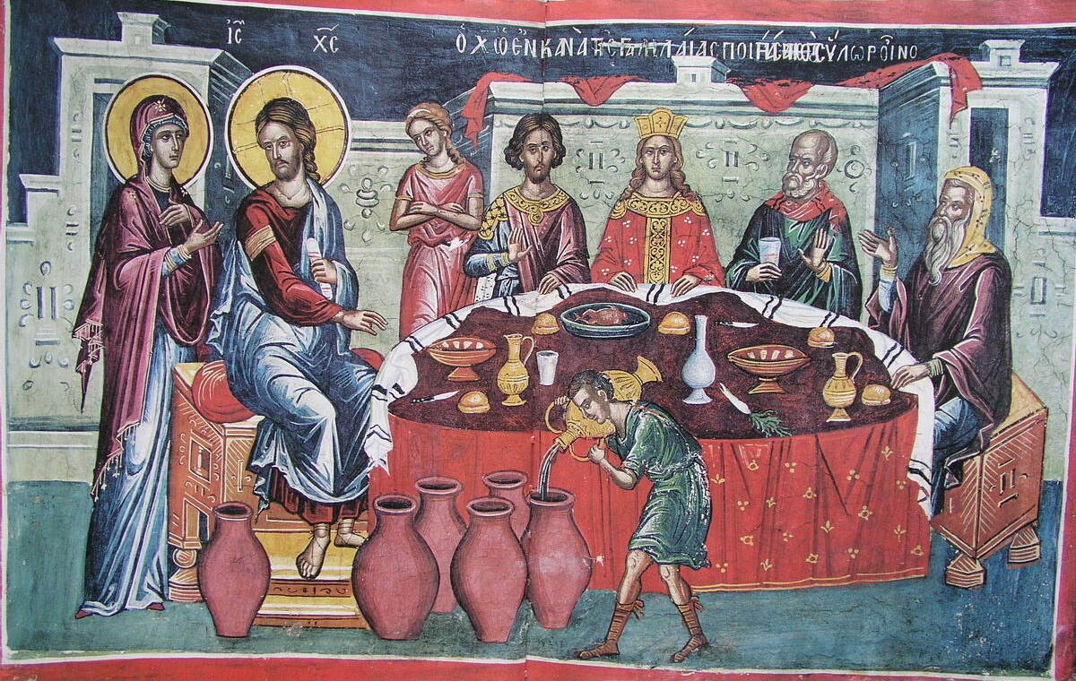 Icon of the Wedding at Cana, fresco from Dionysiou Monastery, Mount Athos, by Theophanes the Cretan, 1547